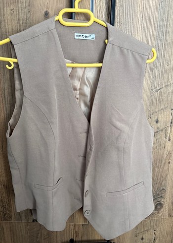 Bej Keten Düğmeli Kadın Yelek - Görsel 2