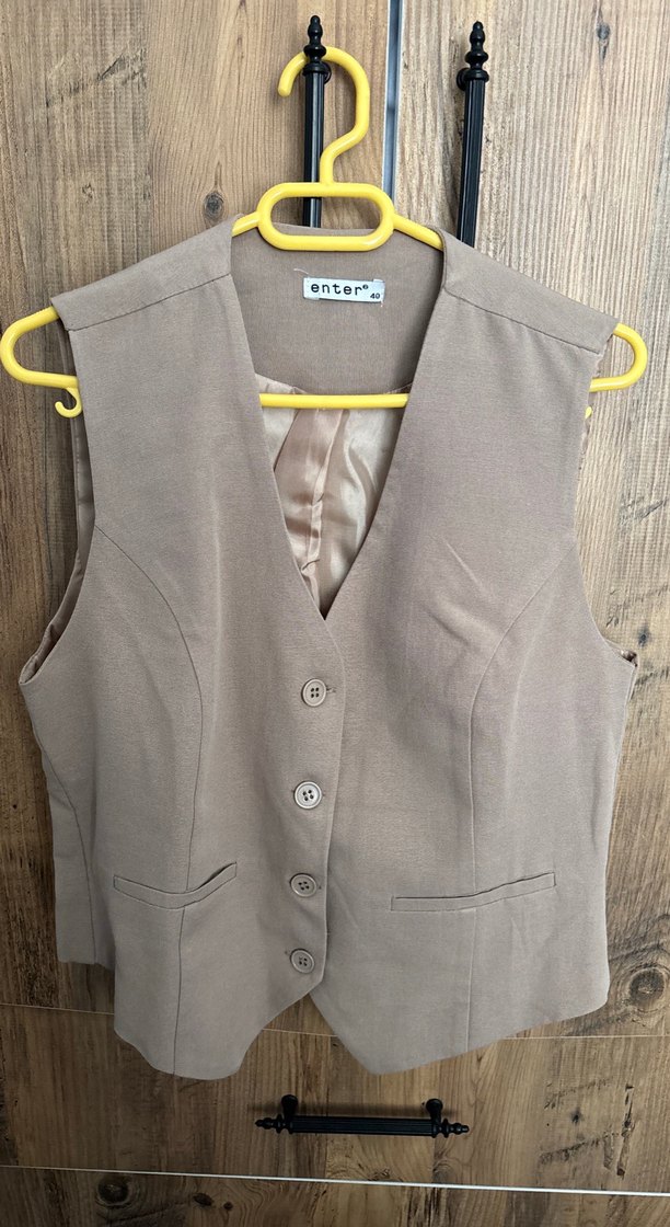 Bej Keten Düğmeli Kadın Yelek - Görsel 3