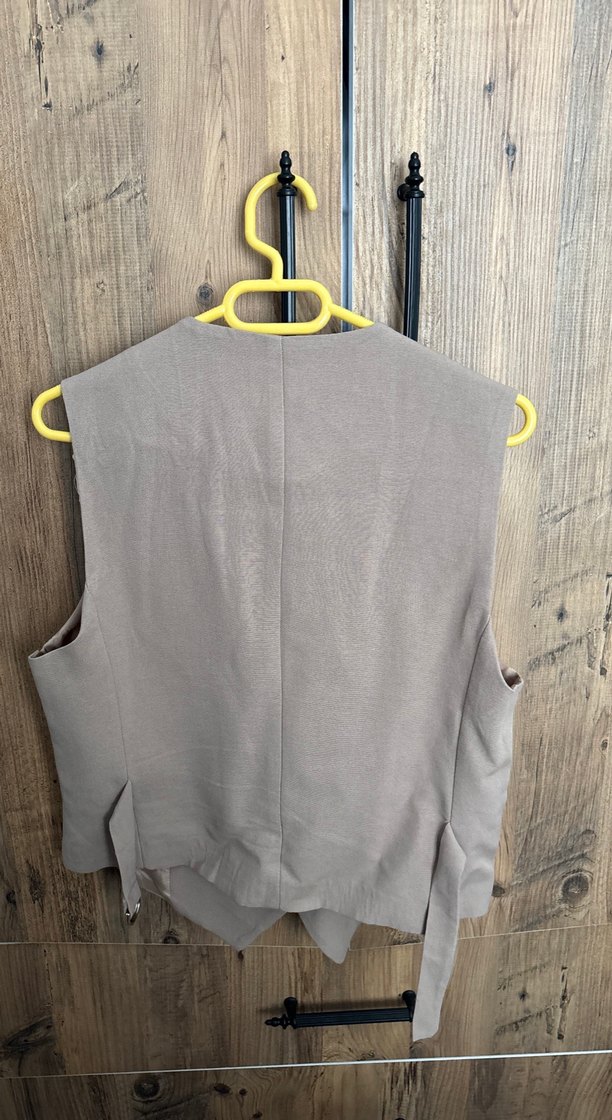 Bej Keten Düğmeli Kadın Yelek - Görsel 4