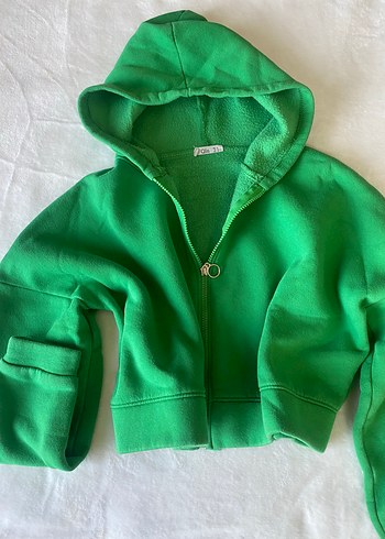 Yeşil Kapüşonlu Fermuarlı Sweatshirt