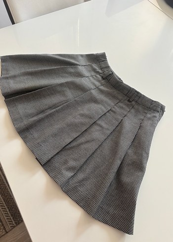 H&M Gri Pilili Midi Mini Etek