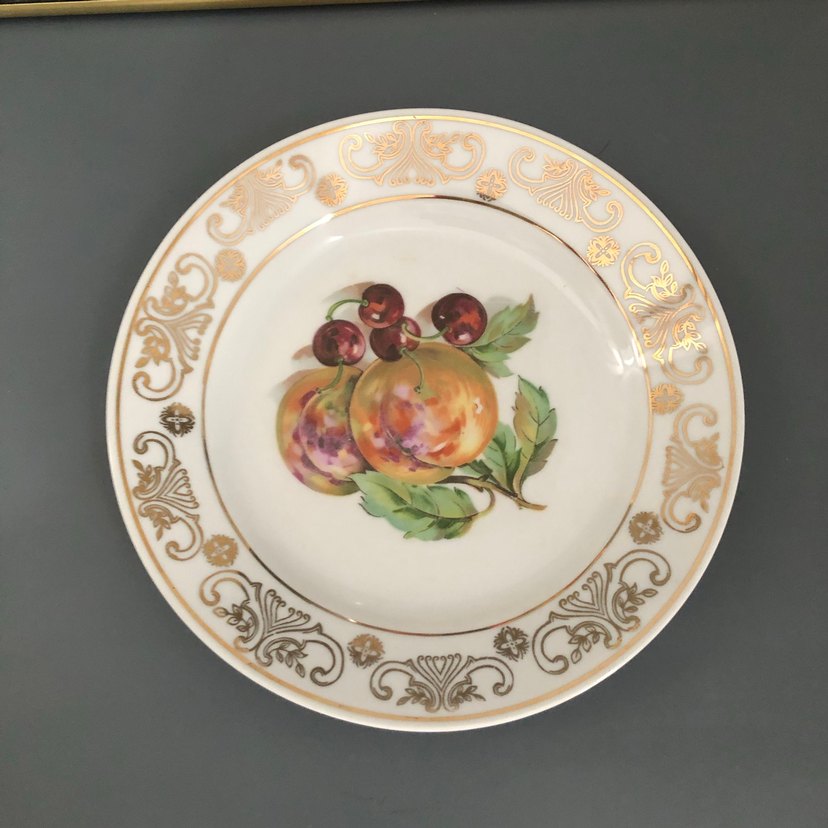 Altın Detaylı Meyve Desenli Porselen Tabak - Görsel 3