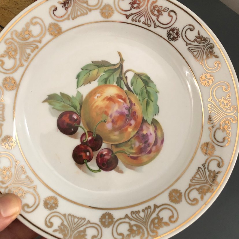 Altın Detaylı Meyve Desenli Porselen Tabak - Görsel 2