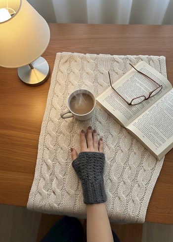 Gri Örme Parmaksız Kadın Eldiveni - Görsel 2