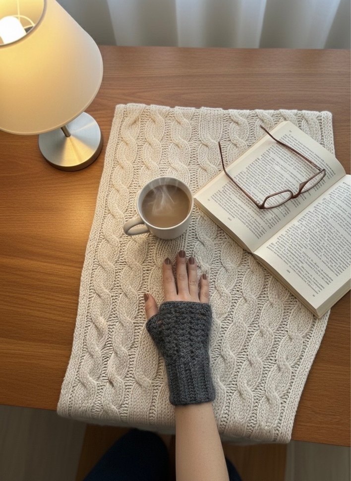 Gri Örme Parmaksız Kadın Eldiveni - Görsel 2