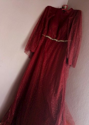 Bordo Uzun Abiye Elbise