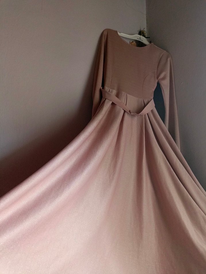 pembe Uzun Kollu Modern Klasik Elbise - Görsel 2