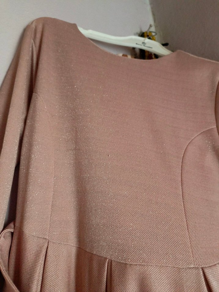 pembe Uzun Kollu Modern Klasik Elbise - Görsel 3