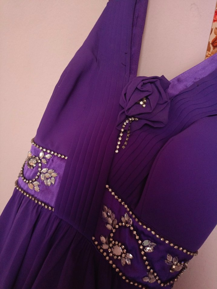 Mor Drapeli Uzun Abiye Elbise - Görsel 2