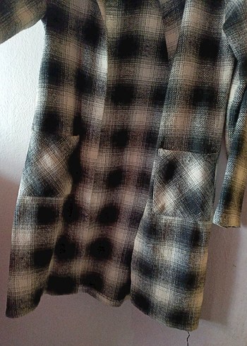 Düğmeli Kareli Midi Kadın Kaban - Görsel 4