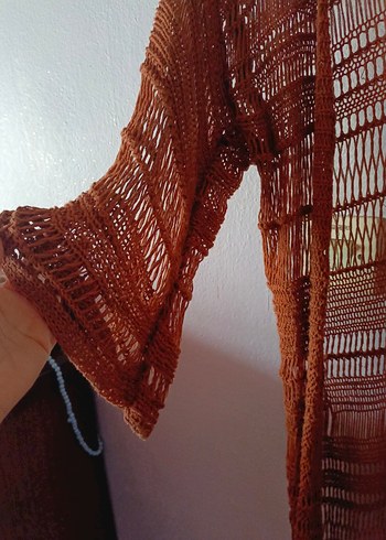 Bohem Uzun Kahverengi Örgü Hırka - Görsel 3