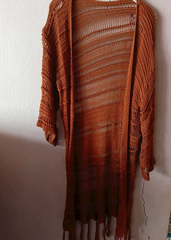 Bohem Uzun Kahverengi Örgü Hırka - Görsel 2