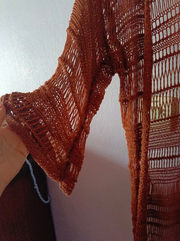 Bohem Uzun Kahverengi Örgü Hırka - Görsel 3