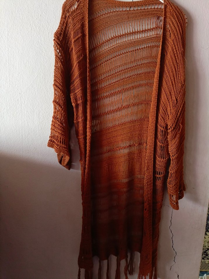 Bohem Uzun Kahverengi Örgü Hırka - Görsel 2