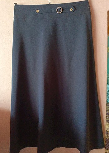 Lacivert Uzun Drapeli Kadın Etek - Görsel 2