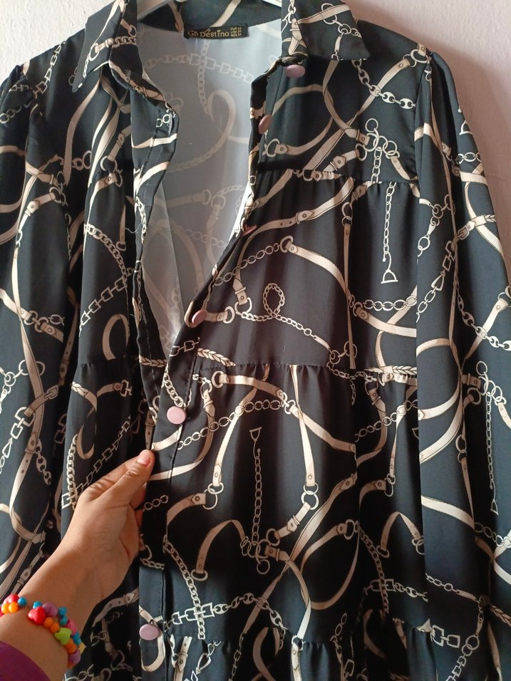 Zincir Detaylı Uzun Kahverengi Kadın gömlek - Görsel 2