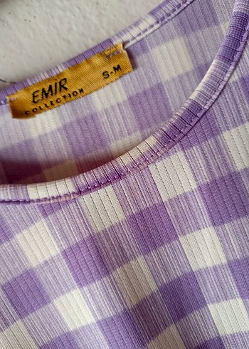 Uzun Pilili Mor Ekose Elbise - Görsel 2