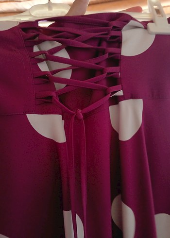 Drapeli Mor Puantiyeli Uzun salopet Etek - Görsel 2