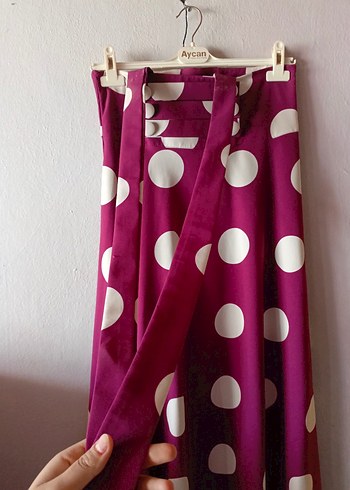 Drapeli Mor Puantiyeli Uzun salopet Etek - Görsel 4