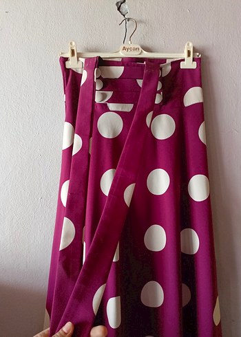 Drapeli Mor Puantiyeli Uzun salopet Etek - Görsel 5