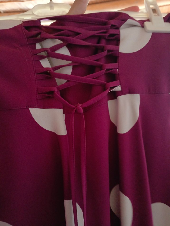 Drapeli Mor Puantiyeli Uzun salopet Etek - Görsel 2