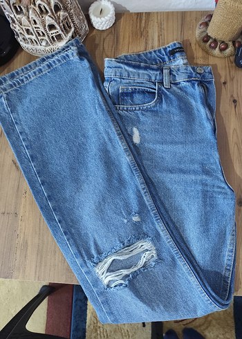 Trendyol & Milla Mavi Kadın Bol Kesim Midi Denim Pantolon