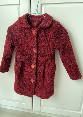 Bordo Düğmeli Kız Çocuk Klasik Kaban - Görsel 2