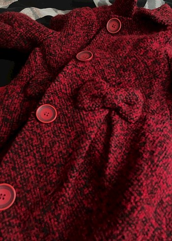 Bordo Düğmeli Kız Çocuk Klasik Kaban - Görsel 10