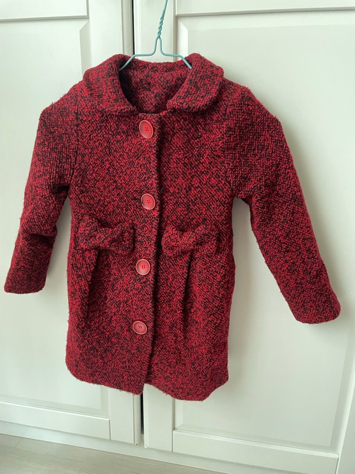 Bordo Düğmeli Kız Çocuk Klasik Kaban - Görsel 2