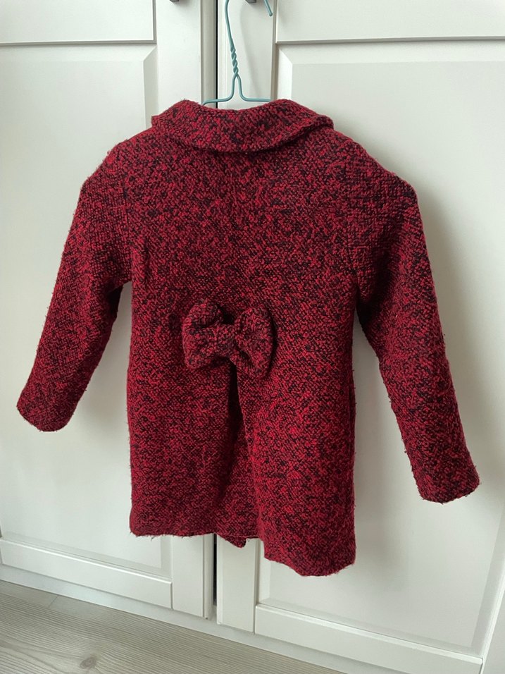 Bordo Düğmeli Kız Çocuk Klasik Kaban - Görsel 3