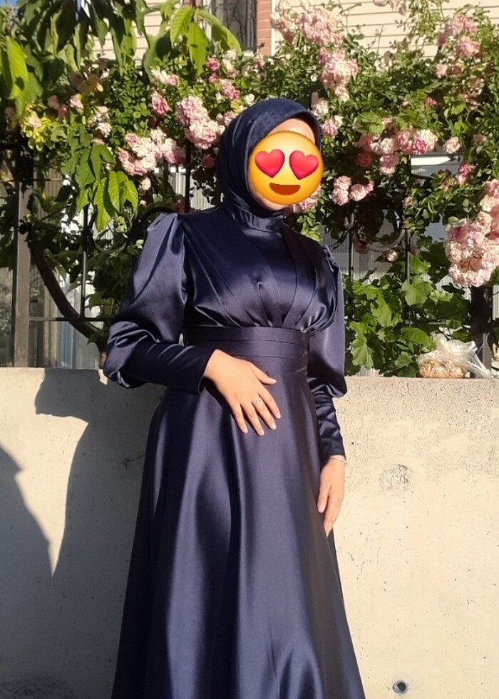  40 beden Lacivert saten abiye  - Görsel 3