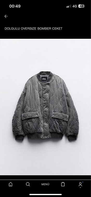 m Beden Zara Dolgulu Gri Bomber Ceket