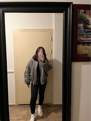 Zara Dolgulu Gri Bomber Ceket
