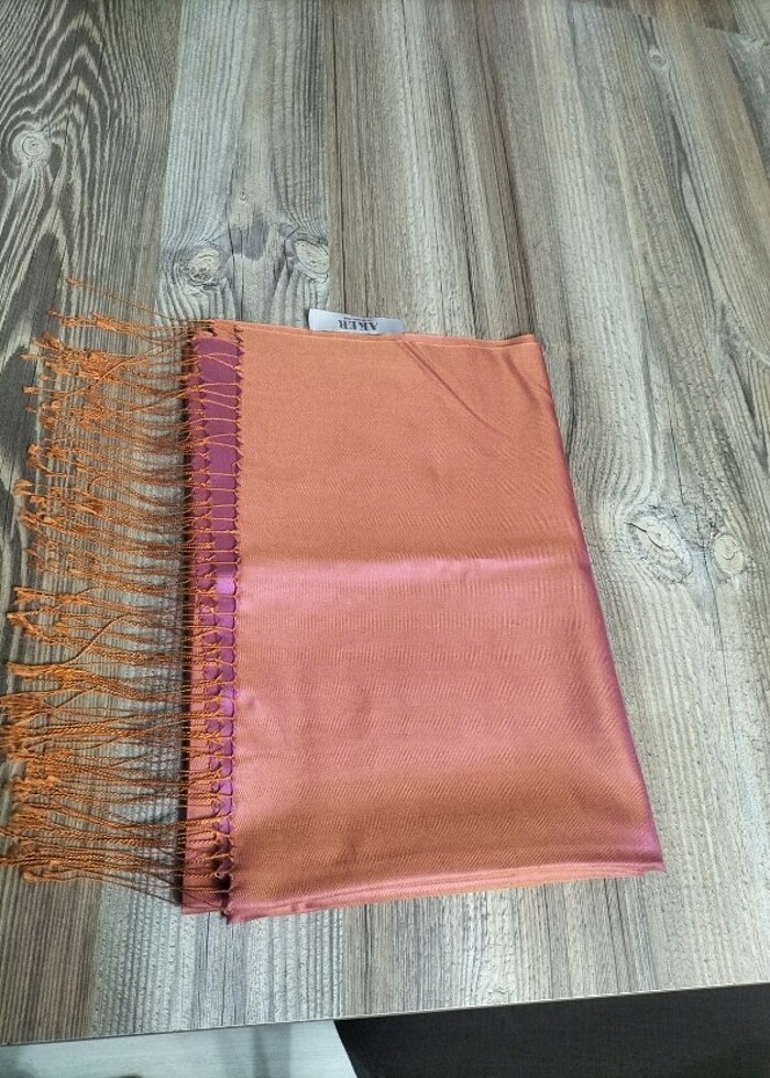 Aker somon pembe rengi çift taraflı şal - Görsel 2