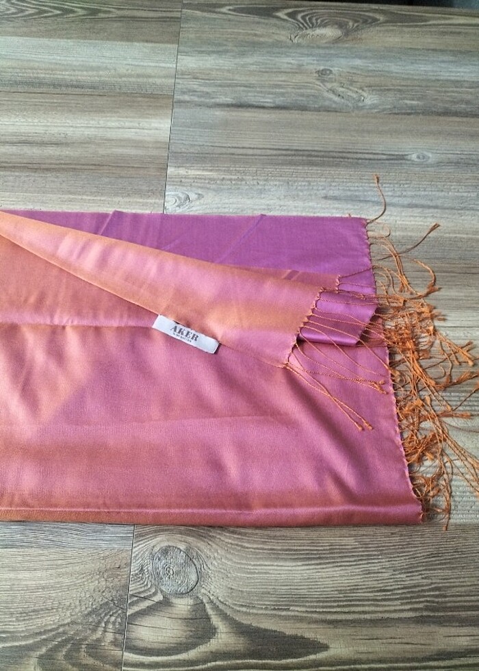 Aker somon pembe rengi çift taraflı şal - Görsel 3