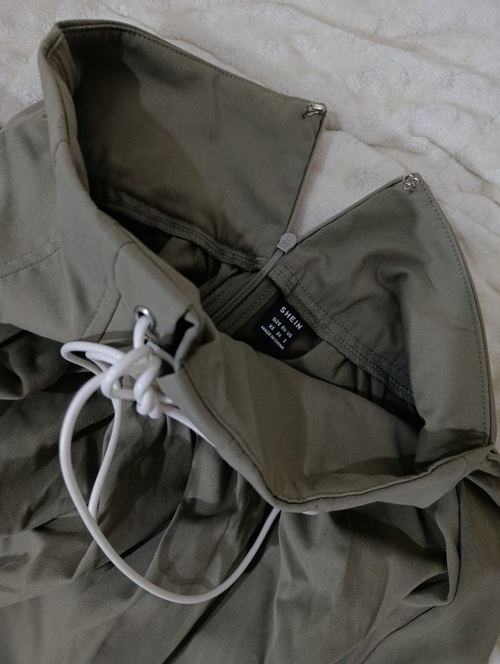 Shein Yağ Yeşili Bel Detaylı Midi Etek - Görsel 4