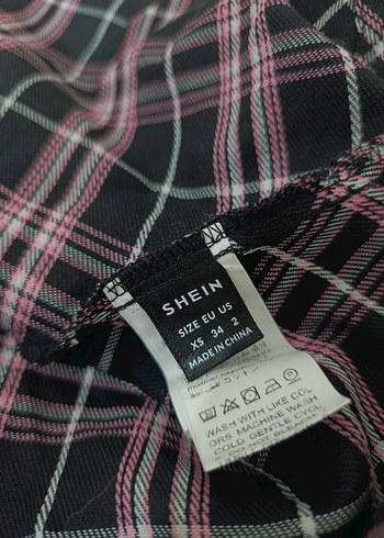 Shein Siyah-Pembe Kareli Gotik Elbise - Görsel 4