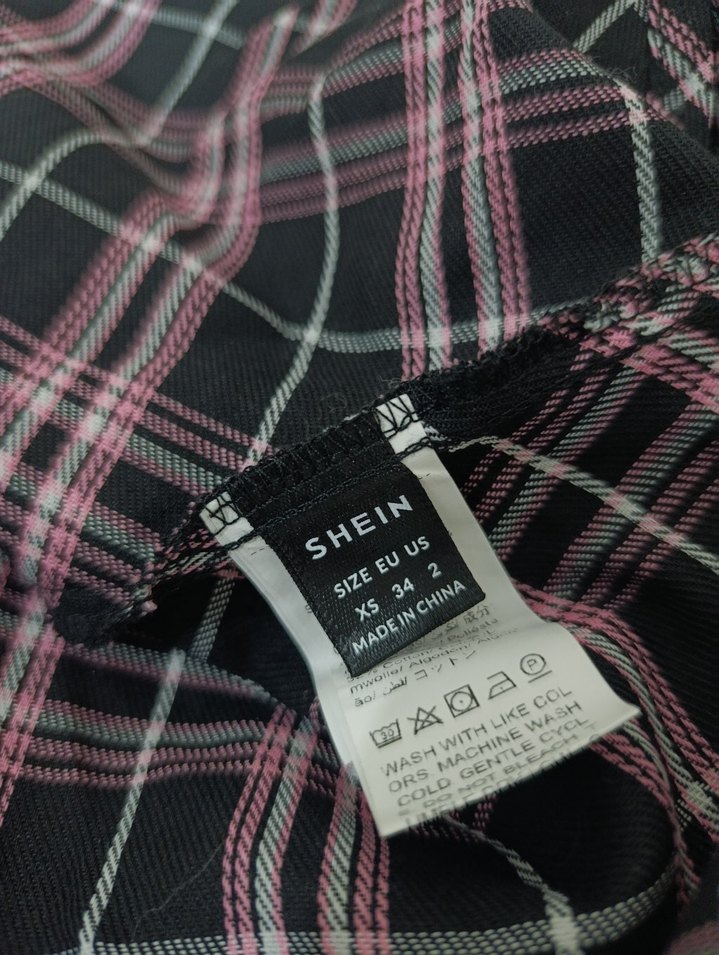 Shein Siyah-Pembe Kareli Gotik Elbise - Görsel 4