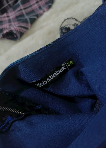 Köstebek Dantel Detaylı Lacivert Ekose Gotik Mini Etek - Görsel 3