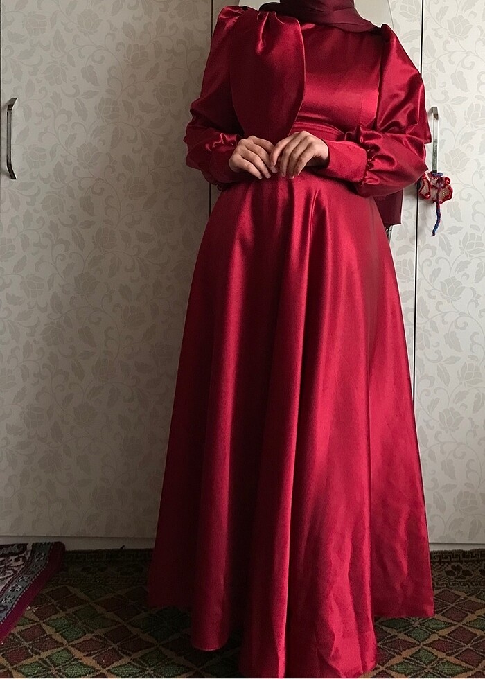 Saten bordo abiye - Görsel 3