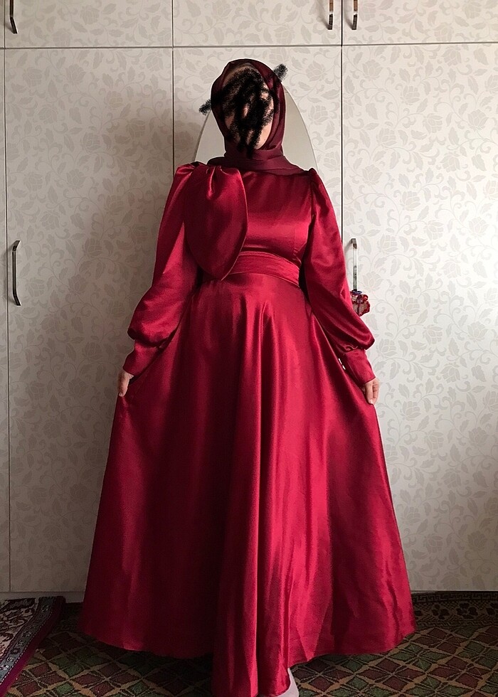 Saten bordo abiye - Görsel 4