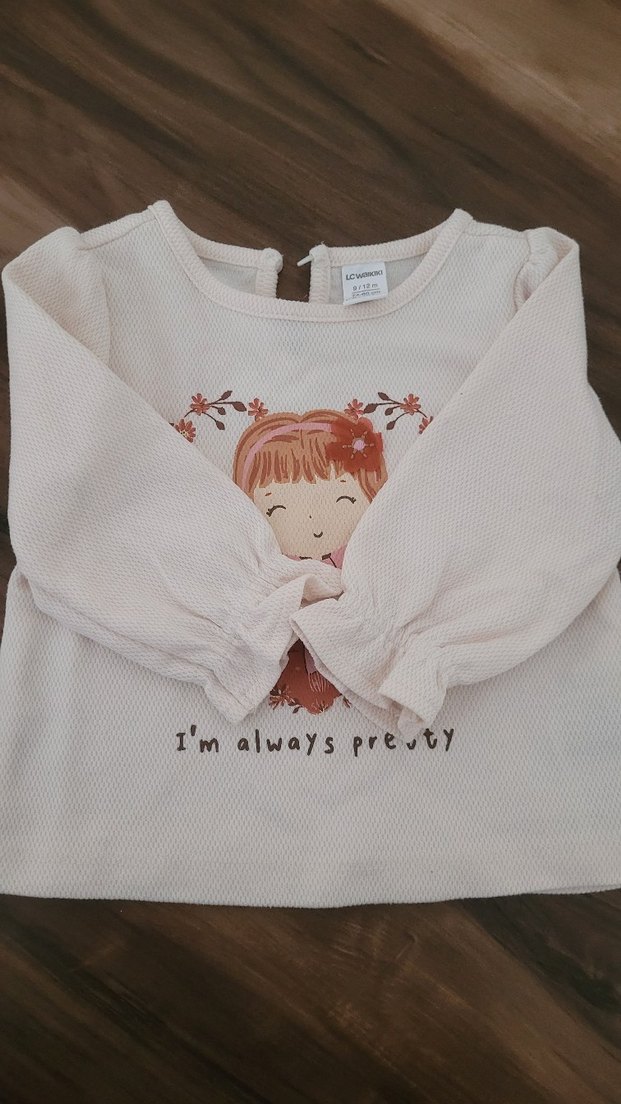 Kız Çocuk Bej Triko Uzun Kollu Tişört - Görsel 2