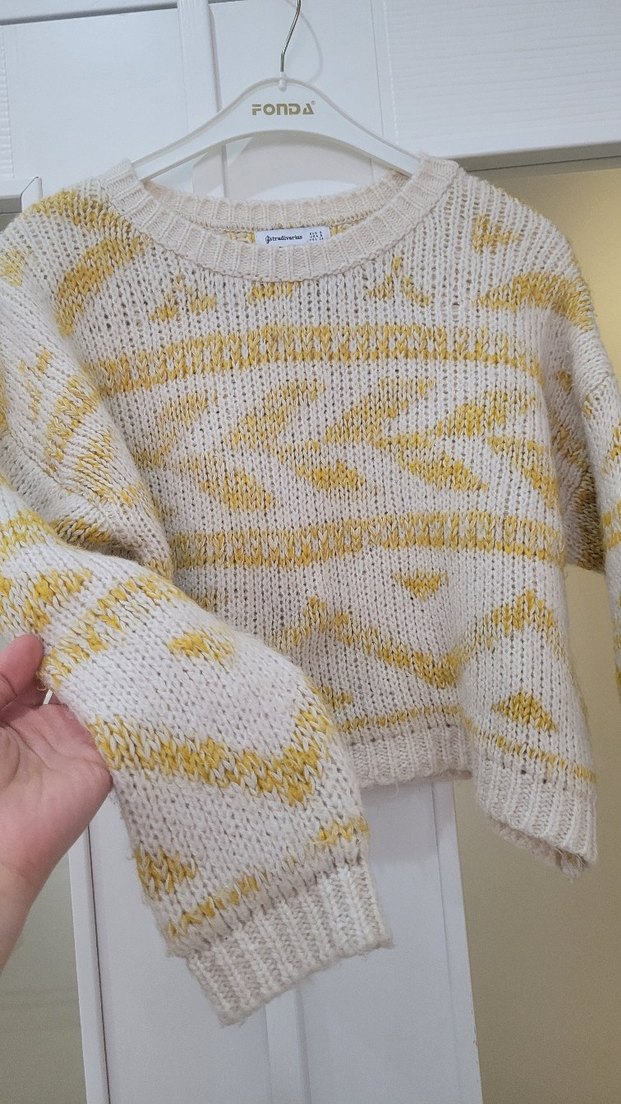 Örgü Bohem Kadın Kazak Sarı - Görsel 3