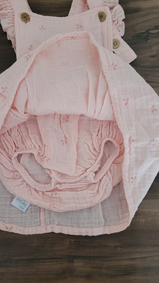 Kız Çocuk Pembe Pamuklu Fırfırlı Elbise - Görsel 3