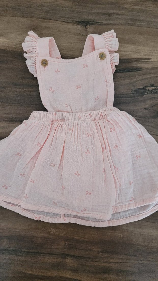 Kız Çocuk Pembe Pamuklu Fırfırlı Elbise - Görsel 2