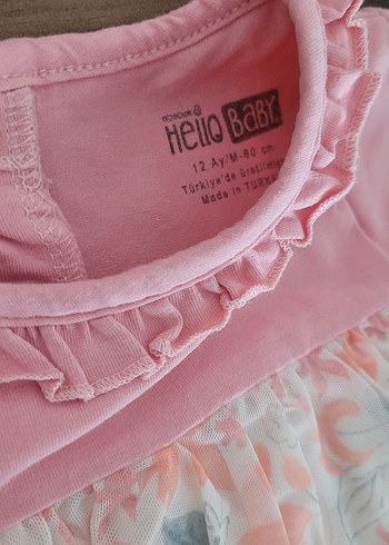 HelloBaby Pembe Çiçekli Kısa Kollu Kız Elbise