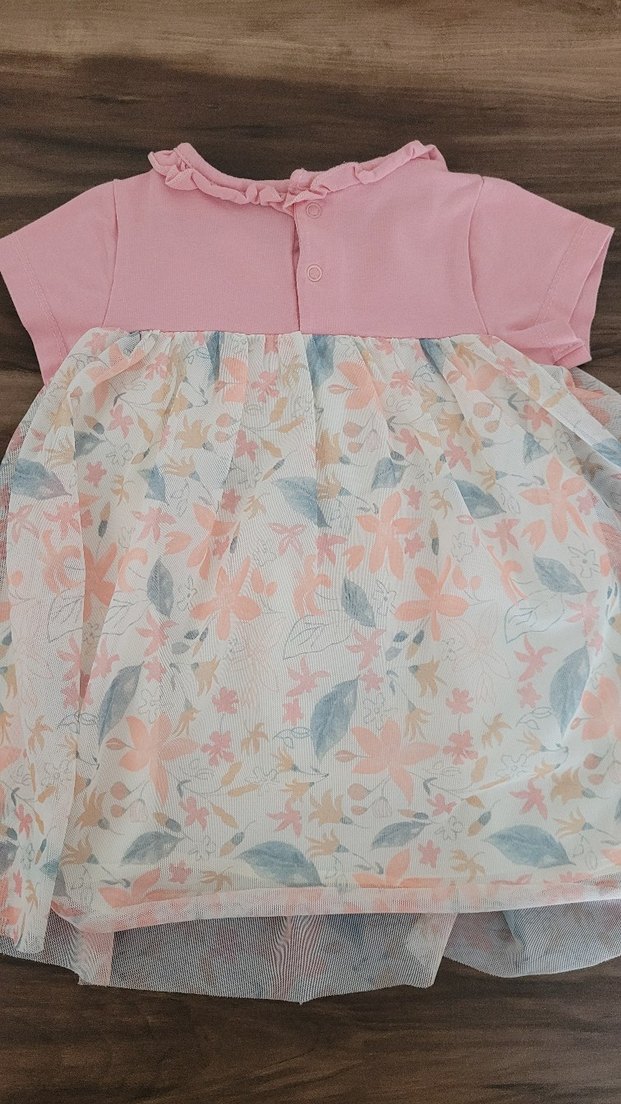 Pembe Çiçekli Kısa Kollu Kız Elbise - Görsel 3