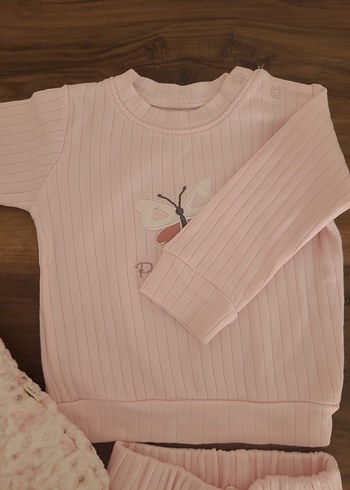 9 Ay Beden pembe Renk Pembe Bebek Kız Üçlü Takım Kürklü