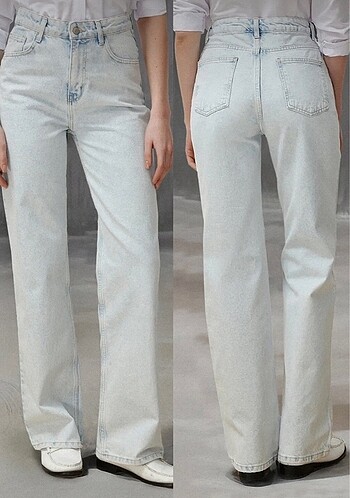 34 Beden mavi Renk Buz mavisi yüksek bel wide leg jean
