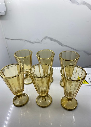 Sarı Retro Ayaklı 6'lı Bardak Seti - Görsel 3